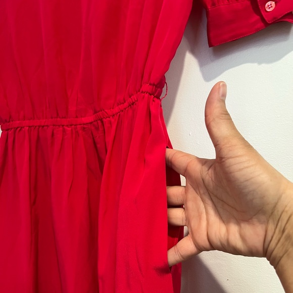 Saks Fifth Avenue Vintage 50s 60s Red Silk Dress with Ruffle Detail Sz. S - Picture 8 of 8